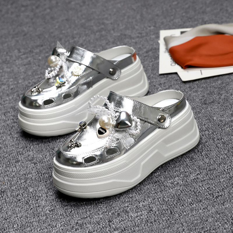 半寸百搭真皮厚底半拖鞋包头女款2025夏季新款花园鞋勃肯凉拖外穿