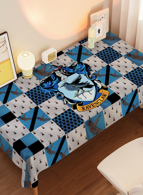 美式格子茶几桌布哈利波特复古蓝色图案电脑餐桌布艺可定制新款