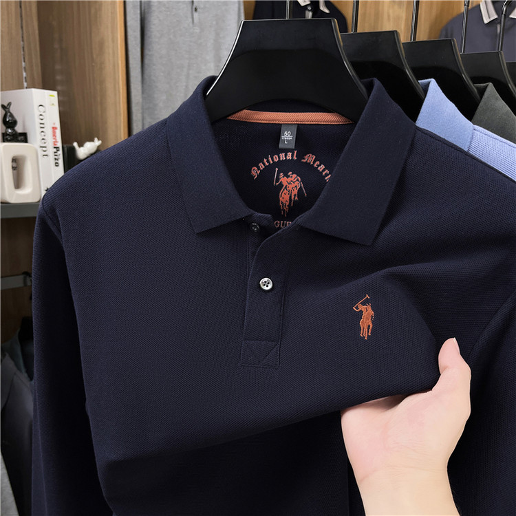 高端翻领POLO衫男秋季小马标Polo衫
