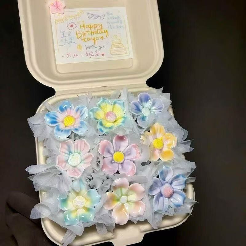 提拉米苏陶瓷花束礼盒创意生日礼物女生闺蜜小清新陶瓷花装饰摆件