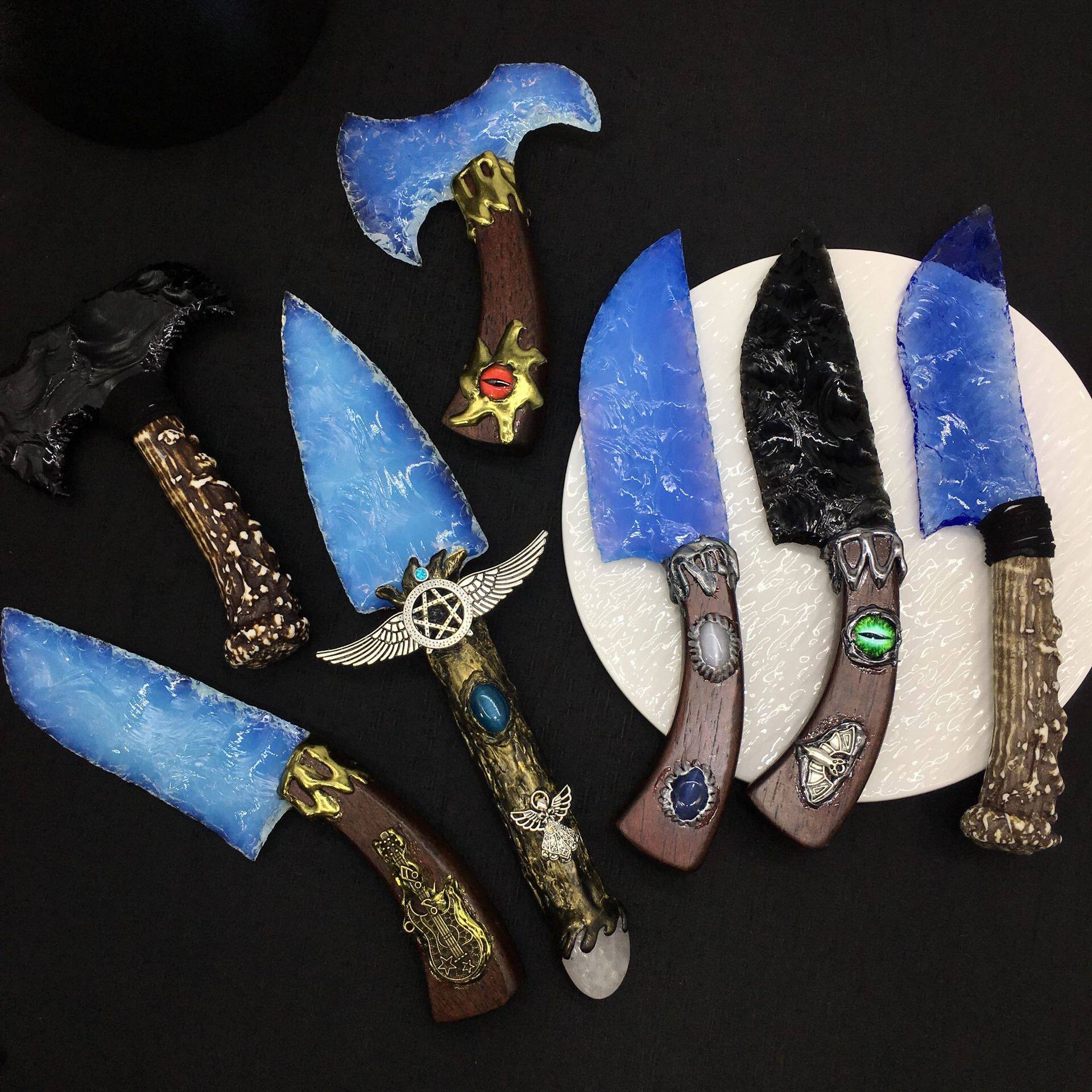 黑曜石匕首黑曜刀黑曜石剑csgo水晶工艺品批发蛋白石匕首龙晶匕首