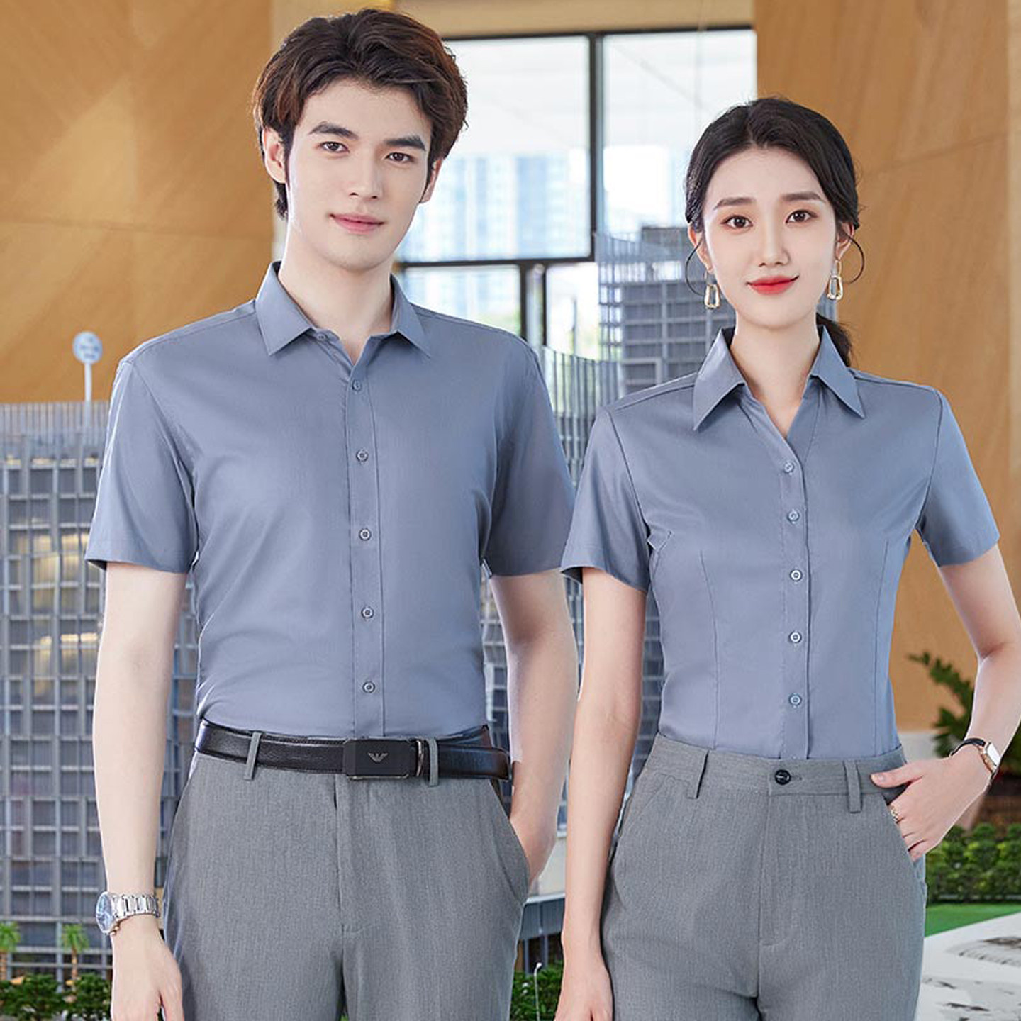 定制衬衫夏季短袖薄款职业衬衣白色工作服正装中介厂服刺绣印logo