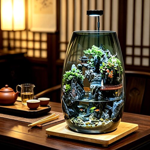 相望山创意苔藓微景观养鱼生态瓶办公桌面摆件客厅造景盆栽生日礼