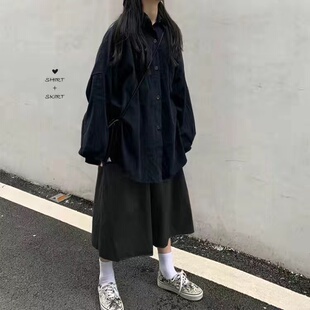黑色工装半身裙女大码胖mm原宿风休闲伞裙高腰中长款a字裙ins潮酷