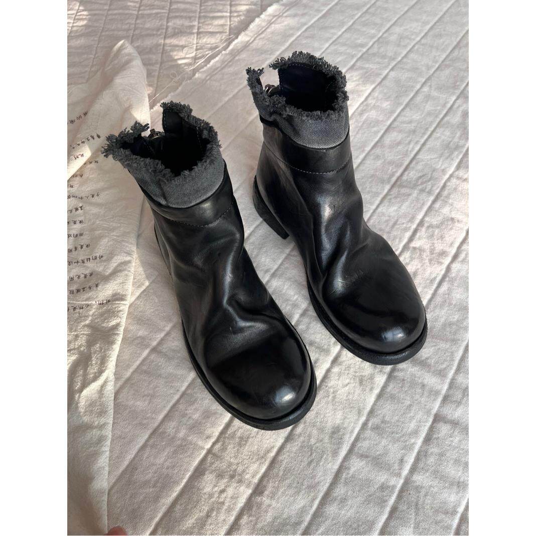 【手工鞋】高级黑灰手工水洗马皮马丁靴女复古皮底小短靴小众设计