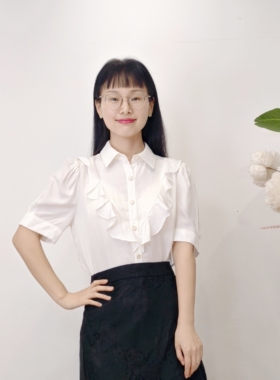 艺素晓212113夏季荷叶边衬衫女气质减龄短袖衬衣
