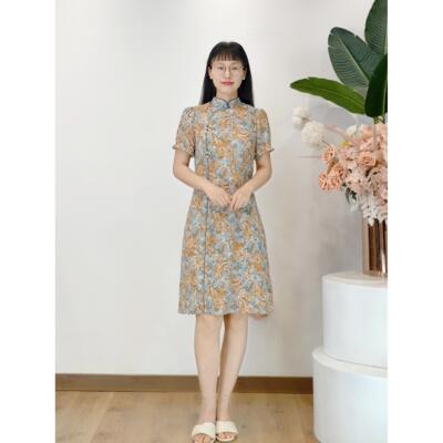 顺妍夏款L7113夏款复古国风印花连衣裙女旗袍裙中长款