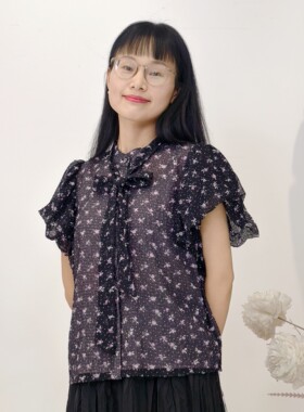 可路莎专柜252529夏季碎花雪纺衫女气质优雅印花泡泡袖上衣