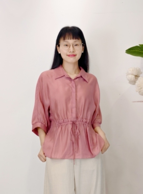 顺妍S8531夏季收腰薄款短袖衬衫女上衣