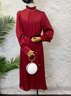 清仓捡漏~专柜撤柜【可系】C211006缎面收腰连衣裙春秋新款气质