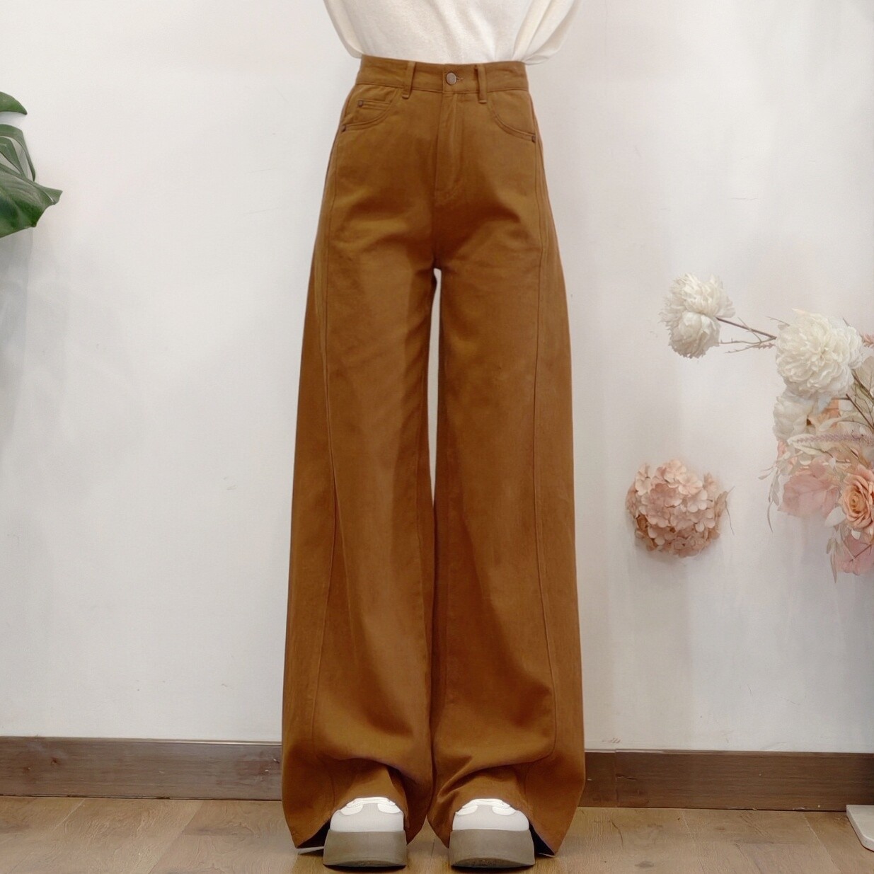 可路莎专柜253146春秋休闲直筒牛仔裤女高腰垂感阔腿长裤