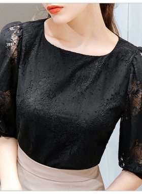 【艺系】30972春夏新款轻盈柔软通勤蕾丝衫镂空五分袖套头上衣女