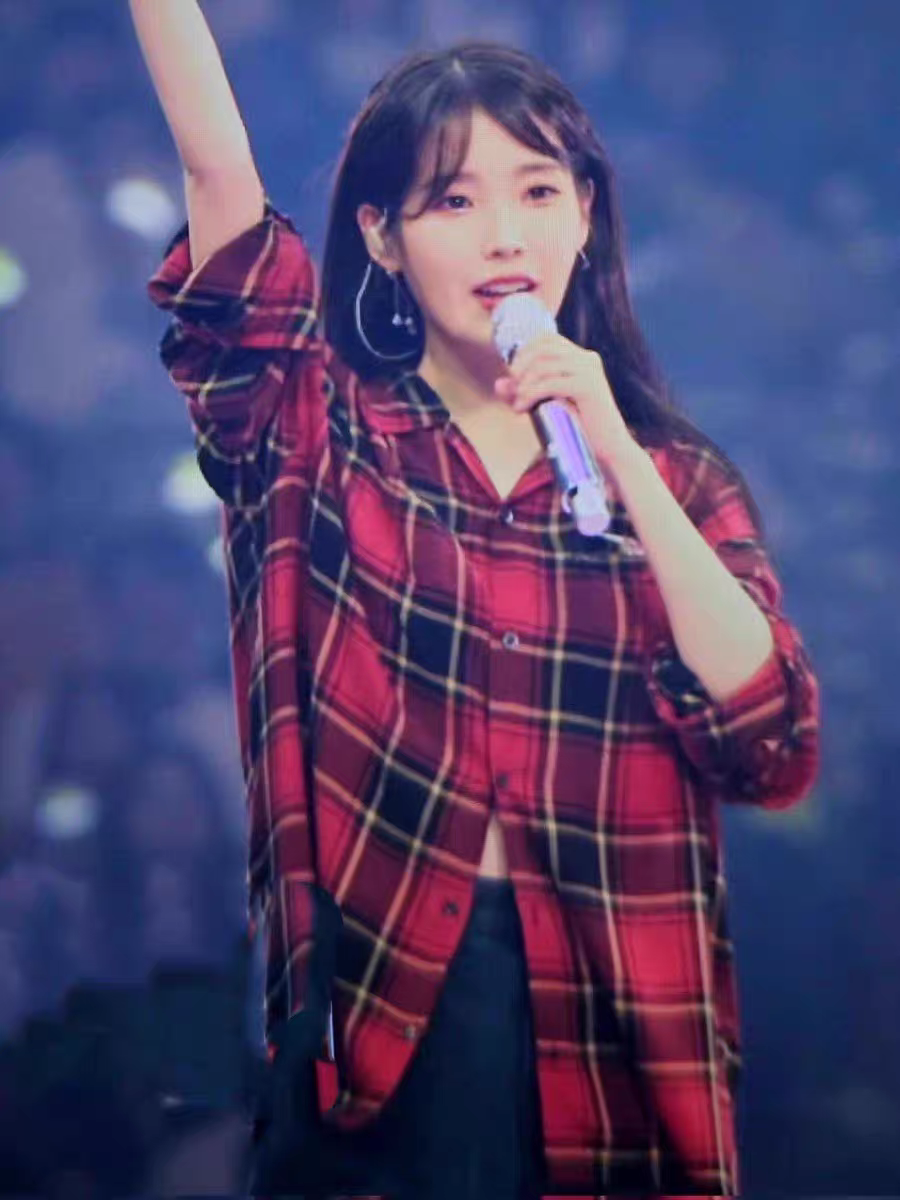 IU李知恩同款红色格子宽松撞色百搭衬衫女翻领长袖薄款春秋季上衣