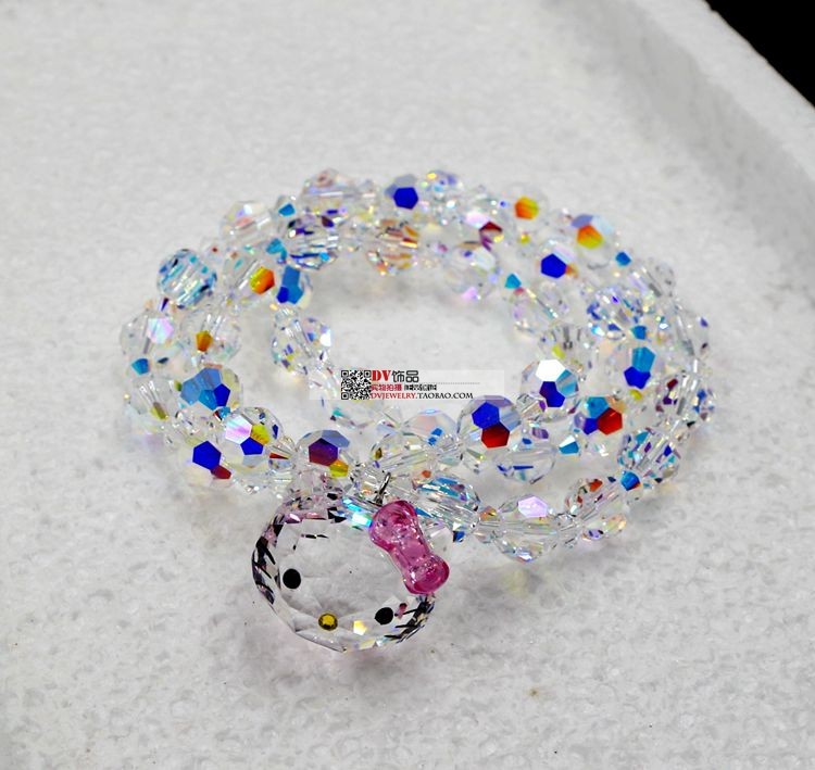 Hello kitty凯蒂猫奥地利水晶手链三圈手链女礼物小猫头时尚甜美