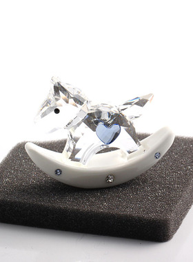 奥地利水晶透明白色陶瓷木马汽车摆件挂件饰品礼品蓝可爱生肖马