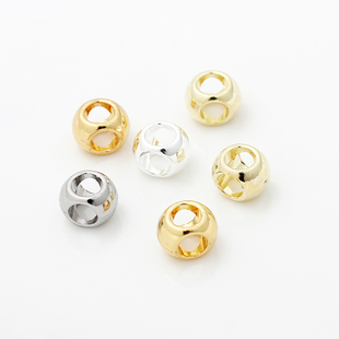 保色18K包金14k金四通珠子路路通串珠手链材料镀纯银散珠diy配件