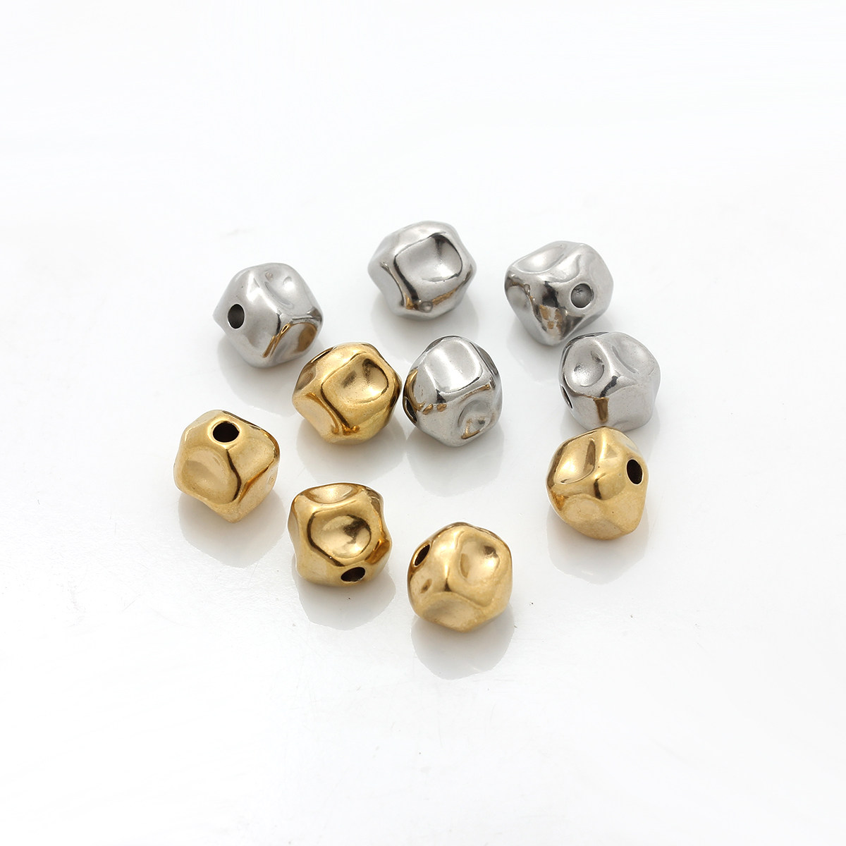 不褪色304钛钢不锈钢镀18K金石头珠子异形珠碎金珠碎银珠diy配件