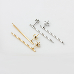316钛钢时尚耳钉不褪色不过敏不锈钢18K金长棒圆棒耳钉DIY配件