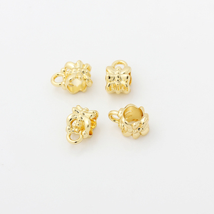 保色18K金包金镂空三通珠子手工串珠手链项链配饰吊珠散珠diy配件