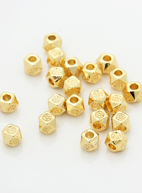 保色18K包金切角珠子八角珠镀真金散珠隔珠手链项链材料diy配件