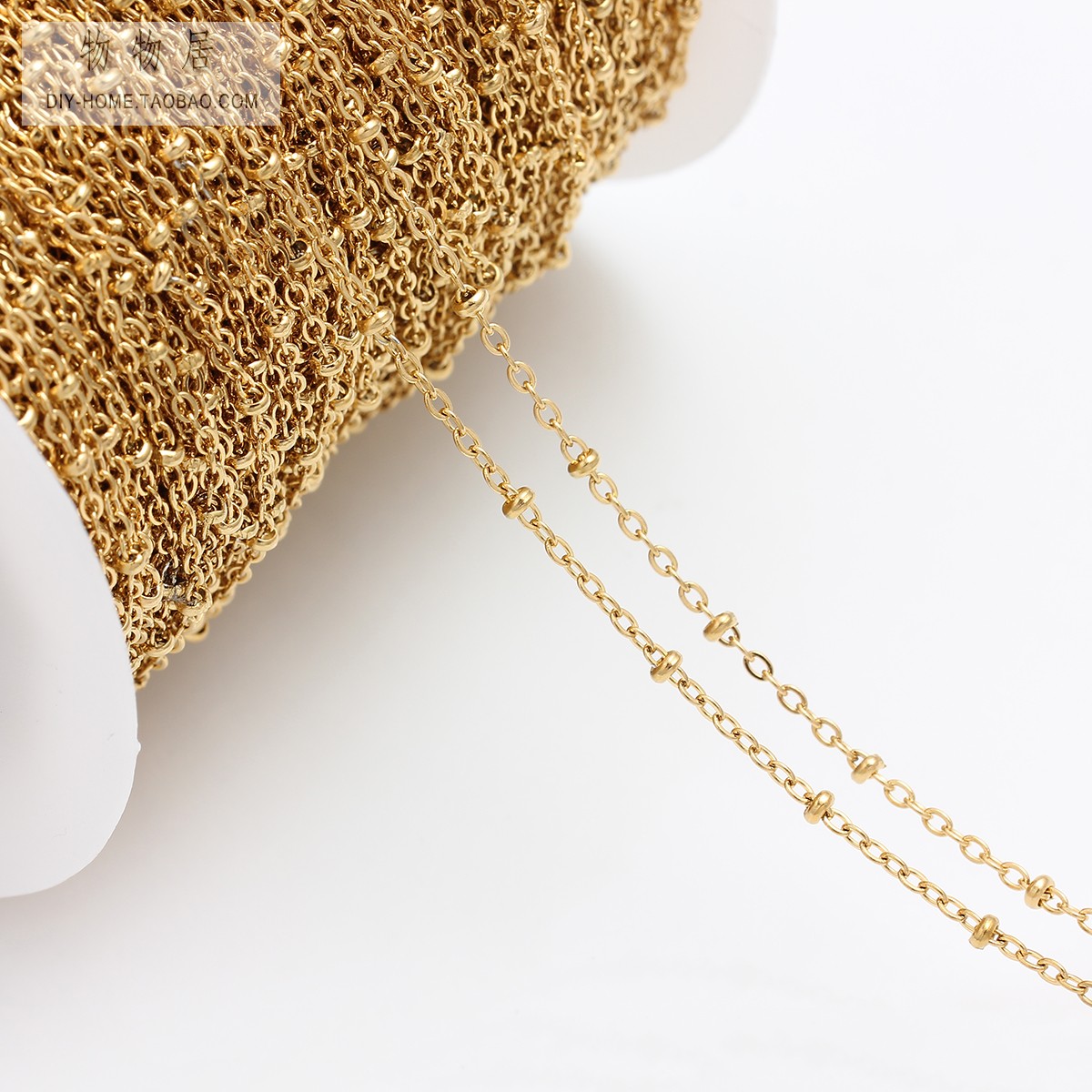 钛钢18K金夹珠链豆豆链字不褪色