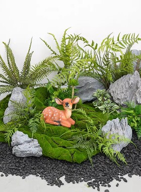 仿真苔藓小鹿岩石蕨类植物