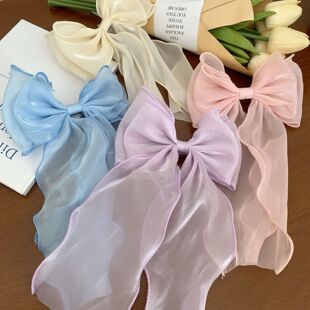 超仙人鱼姬发夹蝴蝶结飘带热卖 配饰少女鲨鱼夹发饰珠光欧根纱顶夹