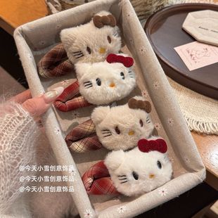 秋冬甜美可爱kt毛绒掰掰发夹发卡少女刘海卡通新款发饰bb夹子