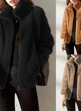 Women autumn and winter plush jacket, thick long sleeved top