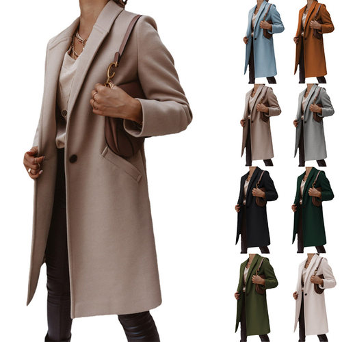 Collar mid length button down woolen coat for women毛呢外套