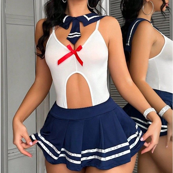 Women's sexy plaid student uniform underwear split set内衣女