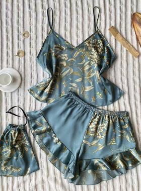 Sexy sleepwear silk camisole vest+shorts set女吊带短裤睡衣