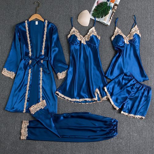 Women's Chest Mat Silk Sexy Strap Sleepwear Five Piece Set女