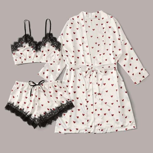 Women's Love strapless Lace Ice Silk Strap Skirt Pajama Set