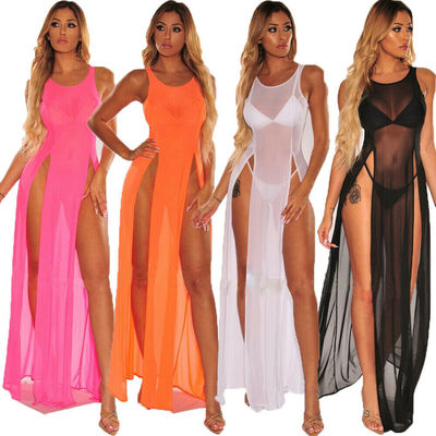 Sexy lingerie lace slit long nightgown dress女网纱开叉长睡裙