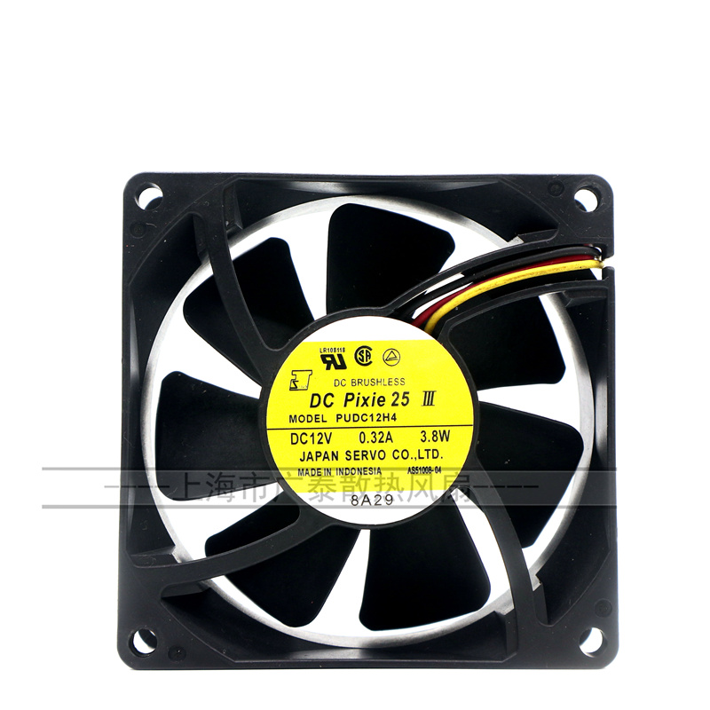日本伺服 8cm 8025双滚珠散热风扇 12V 0.32A 3.8W PUDC12H4-043