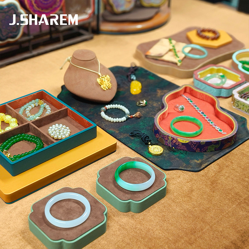 高端diy珠宝展示道具古风首饰陈列架文玩手串布玉石手链饰品托盘