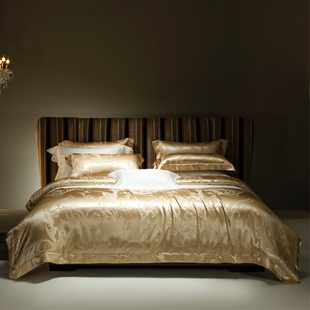 清悠居100%真丝四件套双面宽幅桑蚕丝床品色织提花丝绸欧式 套件