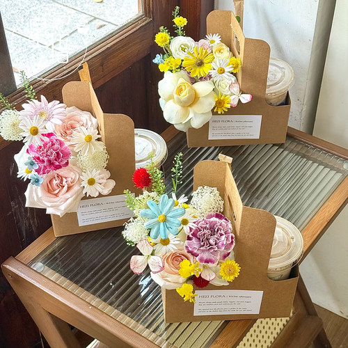 新品咖啡奶茶盒鲜花手提盒diy