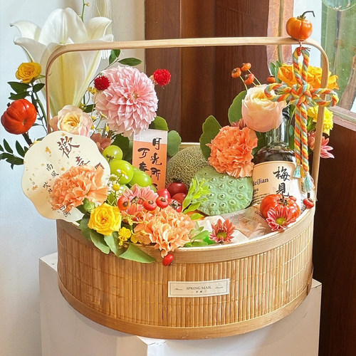 中秋节圆形手提花盒竹编盒礼品盒