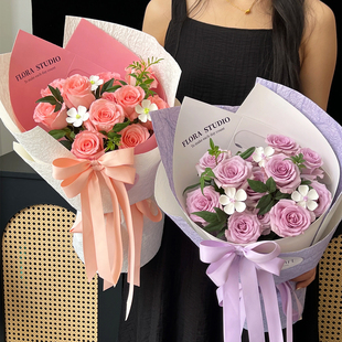 浪漫玫瑰花束包装纸尖角英文圆舞曲定型片包花神器DIY手工包花纸