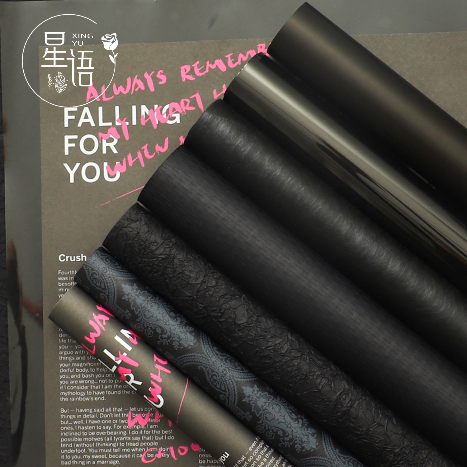 暗黑色系包装纸小众黑色花束包装