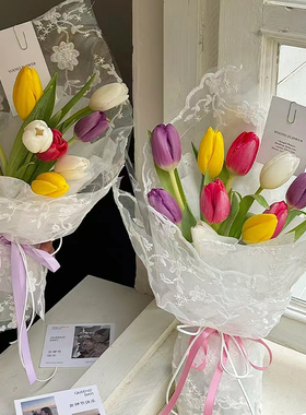 蕾丝少女花束刺绣蕾丝布白色镂空面料鲜花花束包花布花艺DIY材料