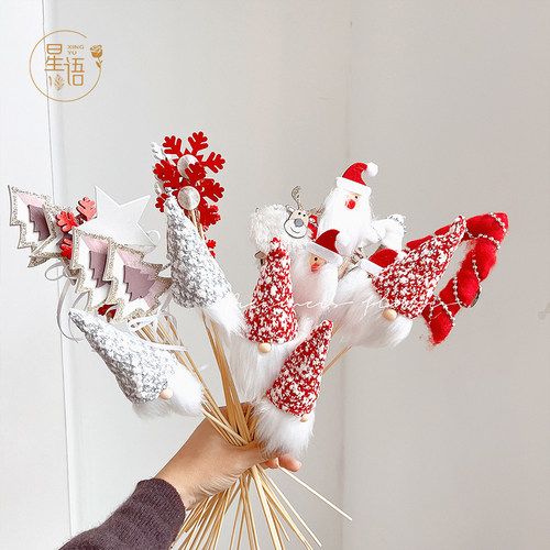 圣诞节插卡帽子毛毡圣诞花束配件