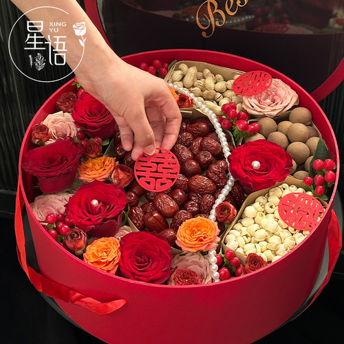 网红法式水果花盒圆形空盒冬天