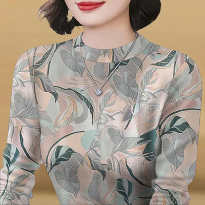 2024纯棉长袖t恤女大码内搭上衣秋衣中老年妈妈半高领秋冬打底衫