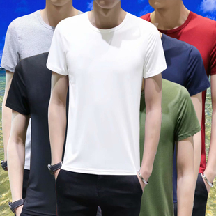 莫代尔短袖男士t恤黑白修身纯色丅白色体恤衣服半袖9.9包邮打底衫