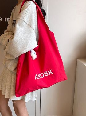 韩系字母简约慵懒风文艺单肩包帆布包袋百搭大容量学生通勤托特包