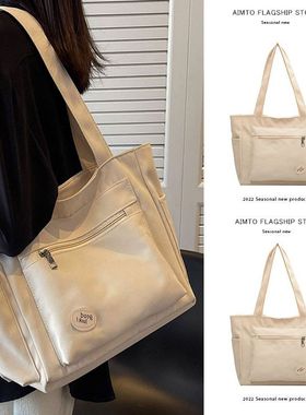 多功能帆布包女新款大容量中学生装书大学生上课书包单肩手提书袋