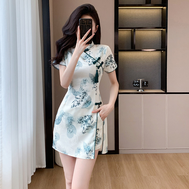 实拍夏季新款改良旗袍新中式提花连衣裙两件套时尚套装女套装西装